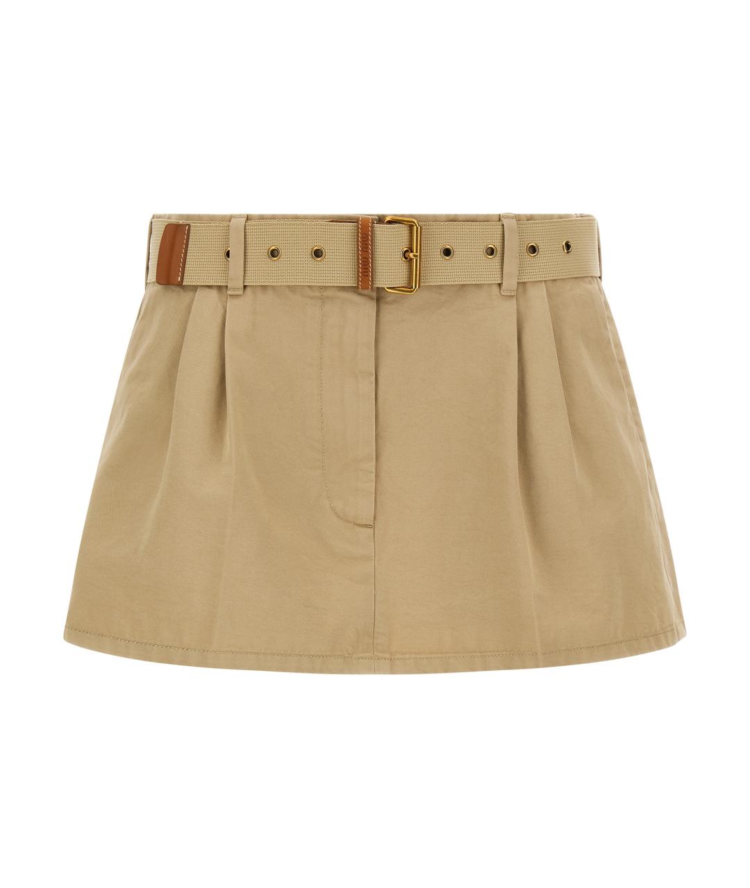 MIU MIU Бежевая хлопковая юбка мини, фото 1