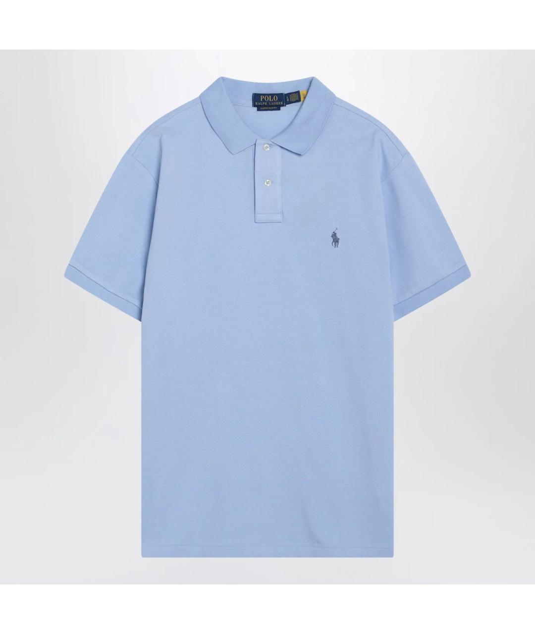 POLO RALPH LAUREN Голубое хлопковое поло с коротким рукавом, фото 3