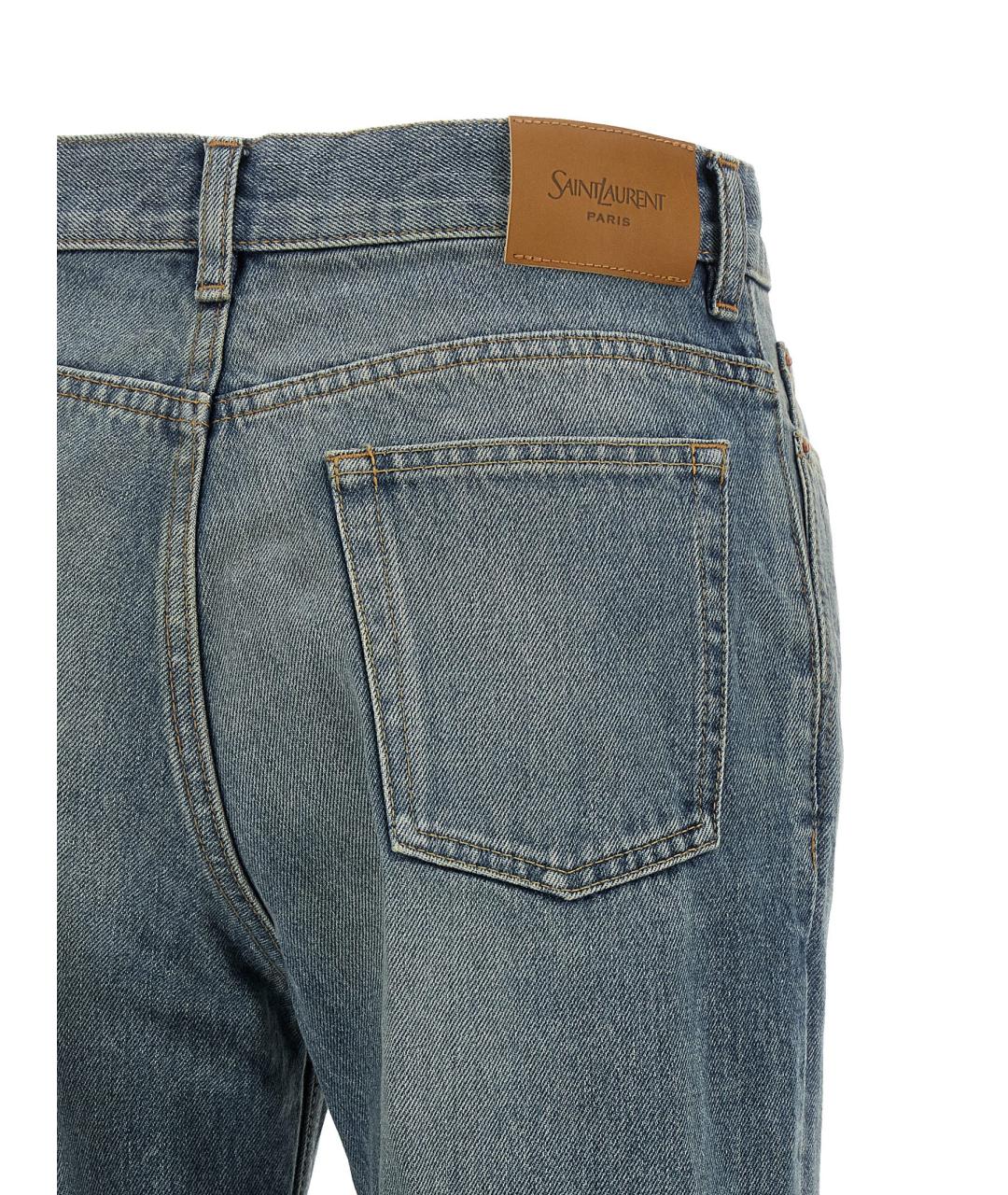 SAINT LAURENT Синие хлопковые прямые джинсы, фото 4