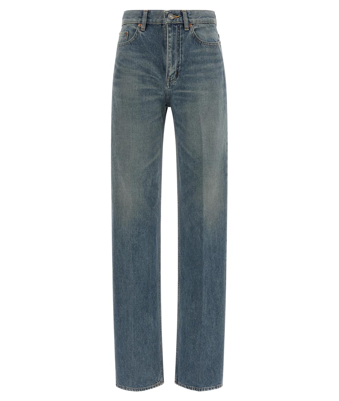 SAINT LAURENT Синие хлопковые прямые джинсы, фото 1