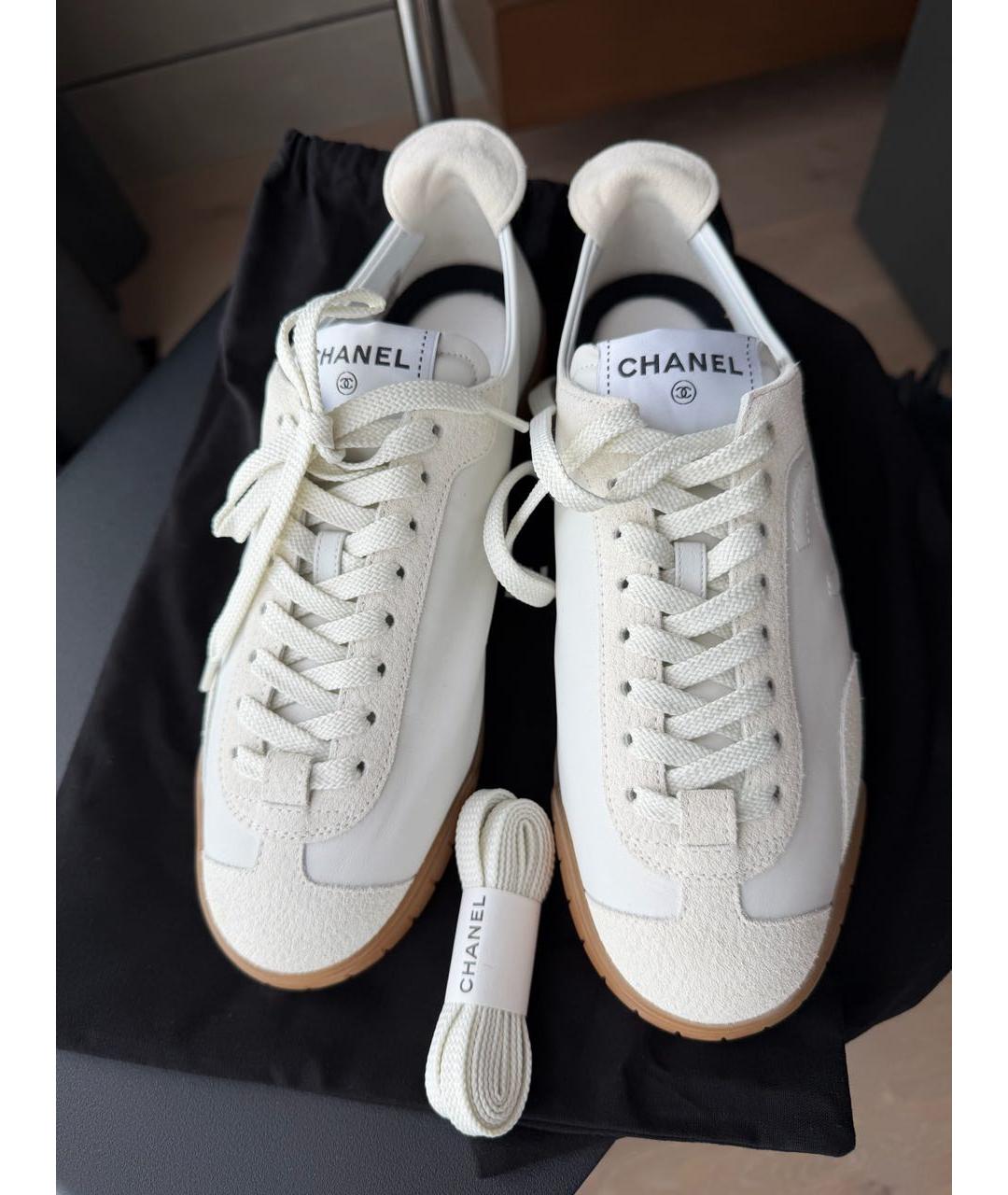 CHANEL Бежевые кожаные кеды, фото 6