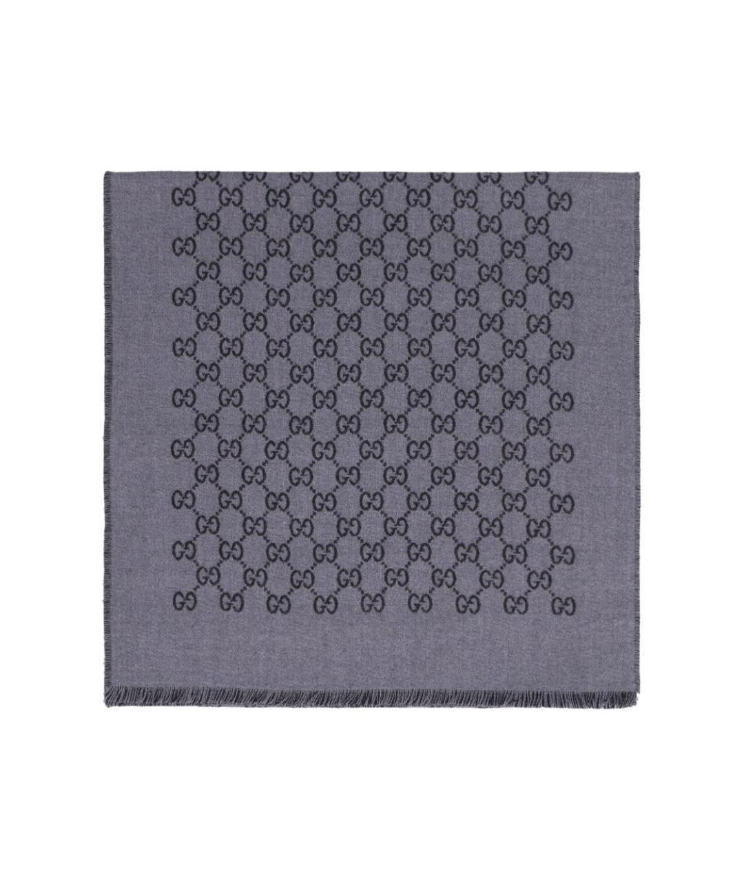 GUCCI Серый шерстяной шарф, фото 2