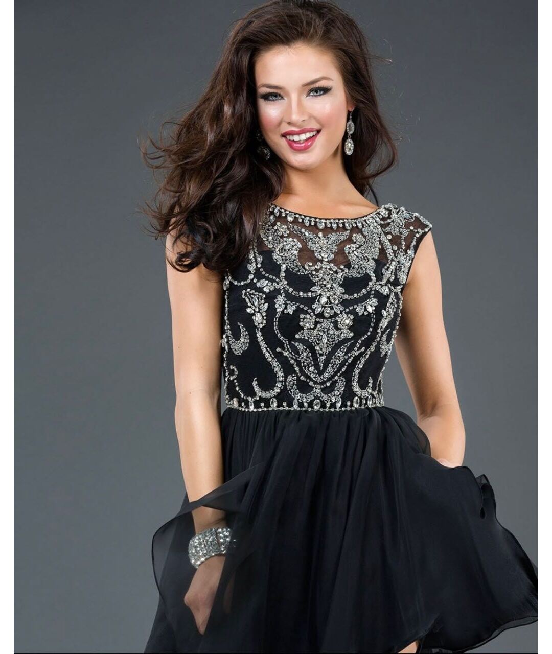 JOVANI Черное атласное вечернее платье, фото 2