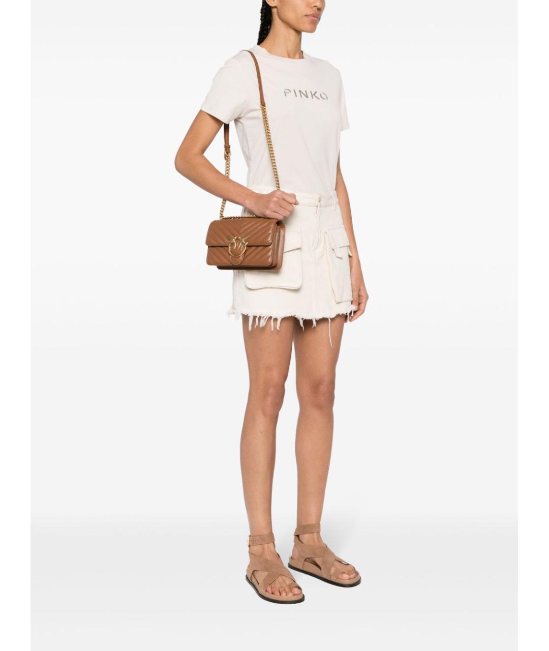 PINKO Коричневая кожаная сумка через плечо, фото 5