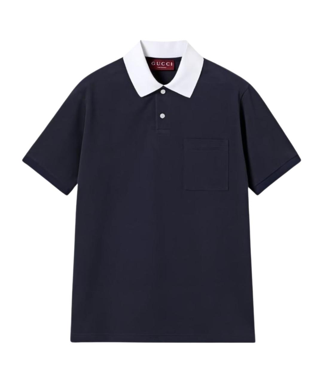 GUCCI Темно-синее хлопковое поло с коротким рукавом, фото 1