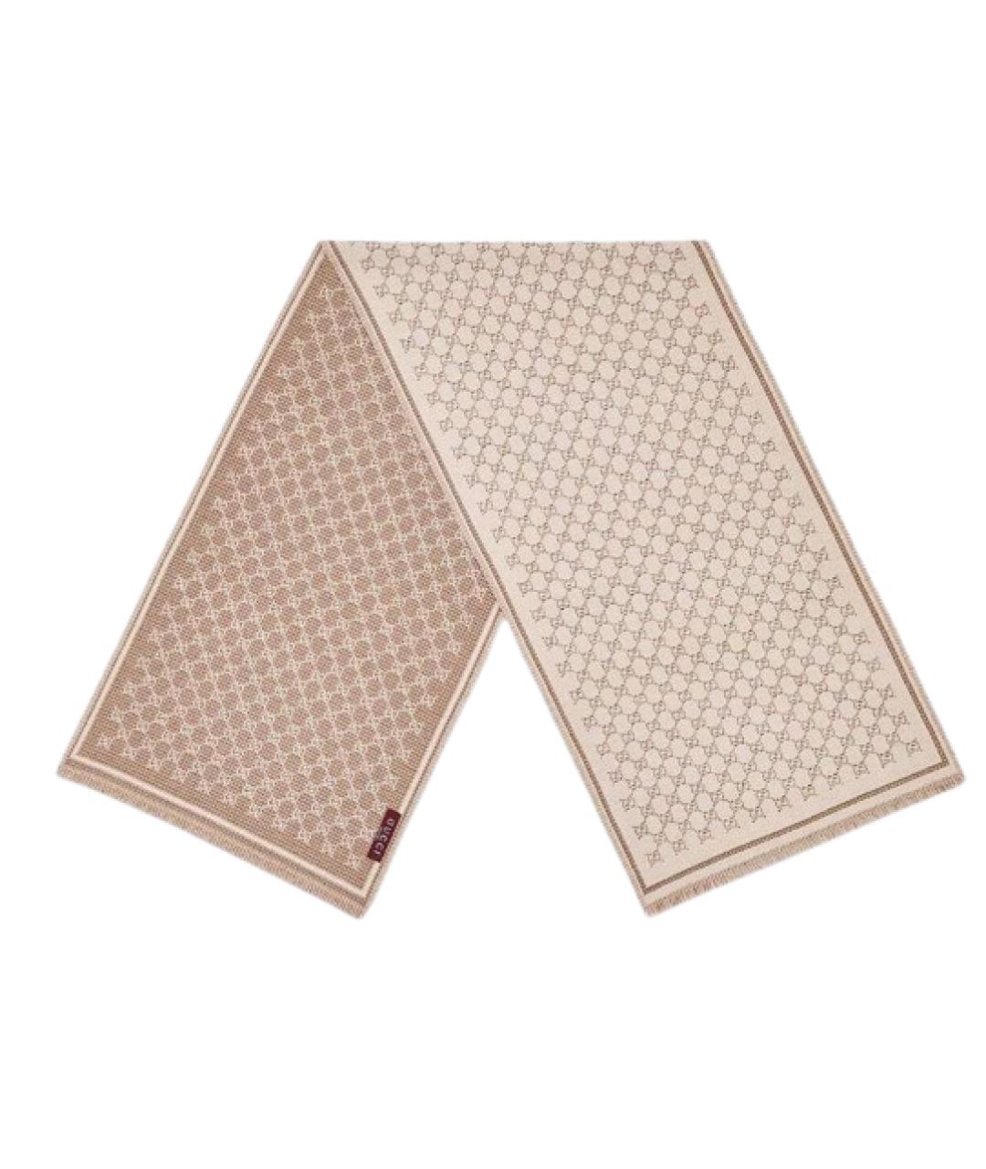 GUCCI Бежевый шерстяной шарф, фото 2