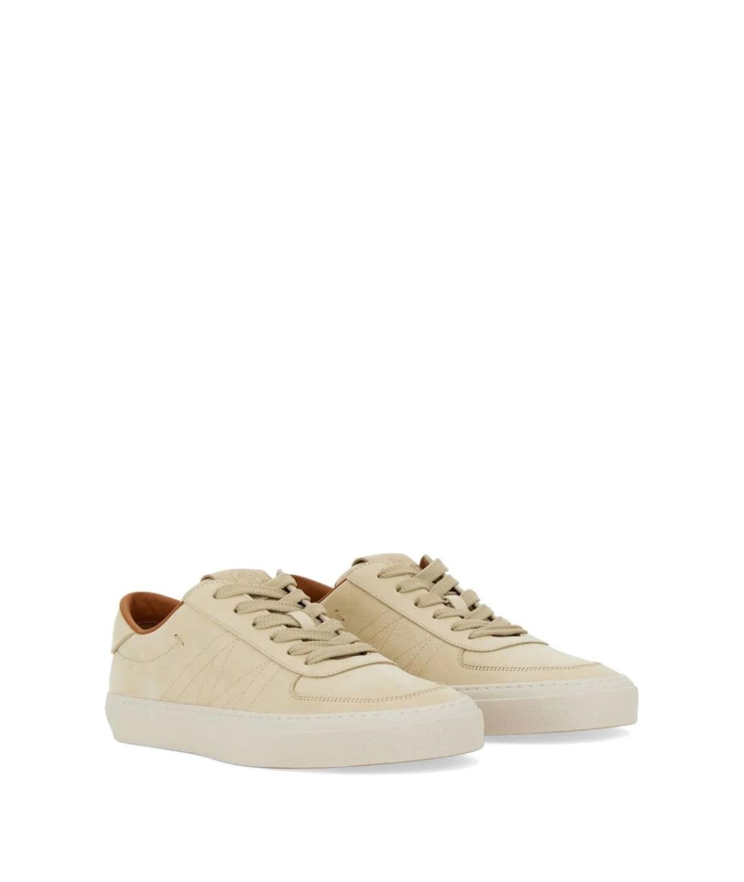 MONCLER Бежевые кожаные низкие кроссовки / кеды, фото 3