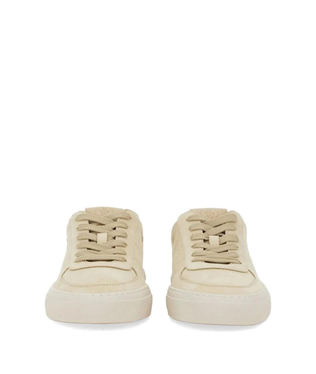 MONCLER Бежевые кожаные низкие кроссовки / кеды, фото 5