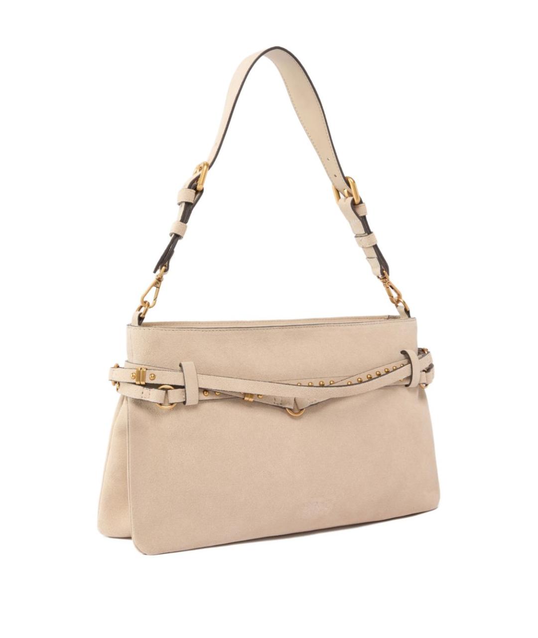 PINKO Бежевая кожаная сумка через плечо, фото 3