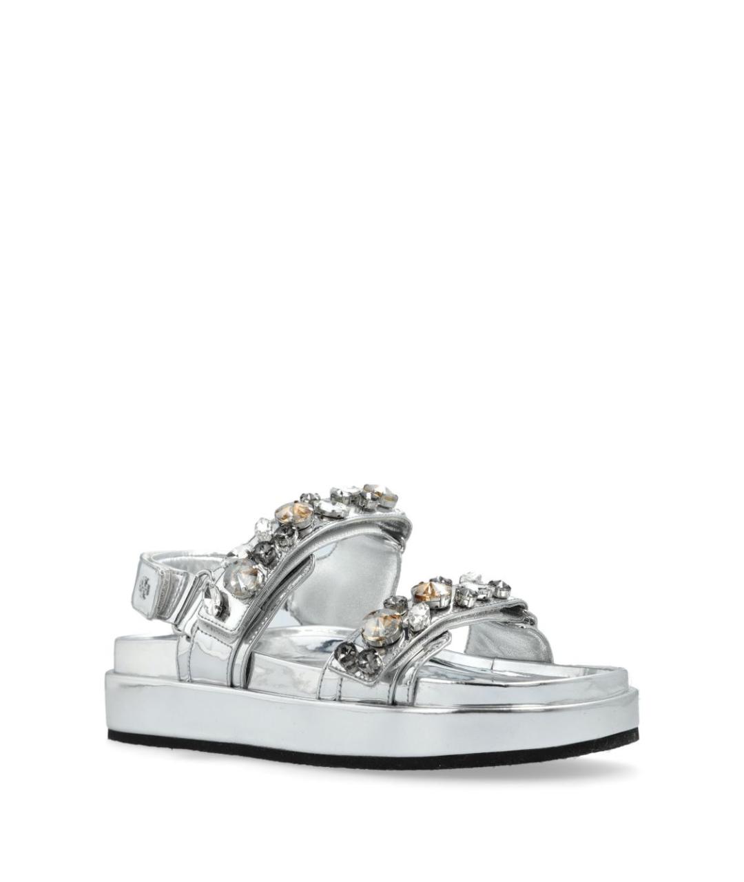 TORY BURCH Серебряные кожаные босоножки, фото 4