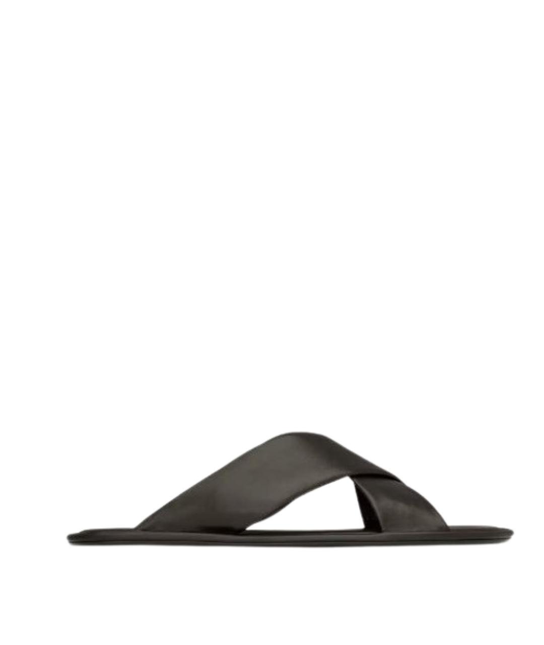 SAINT LAURENT Черные кожаные шлепанцы, фото 1