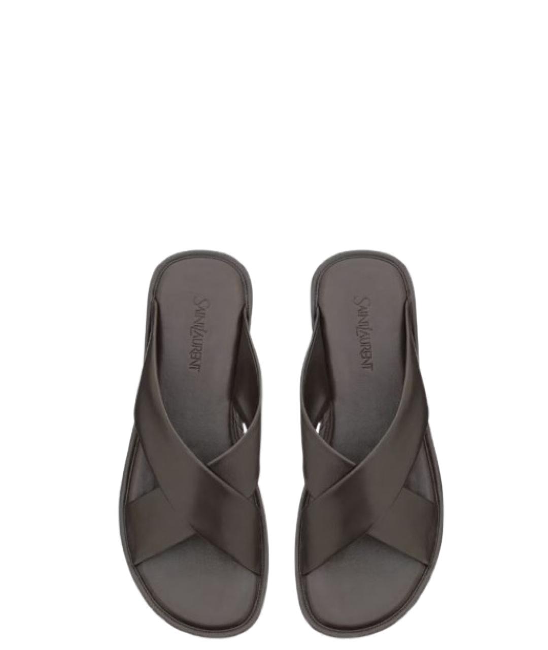 SAINT LAURENT Черные кожаные шлепанцы, фото 2