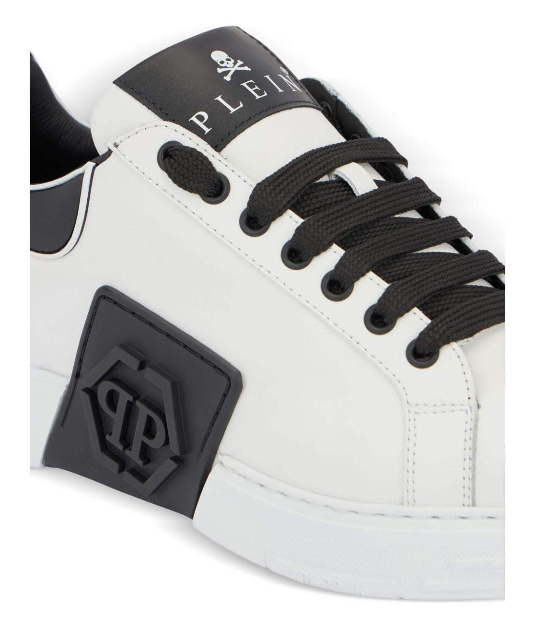 PHILIPP PLEIN Белые кожаные низкие кроссовки / кеды, фото 4