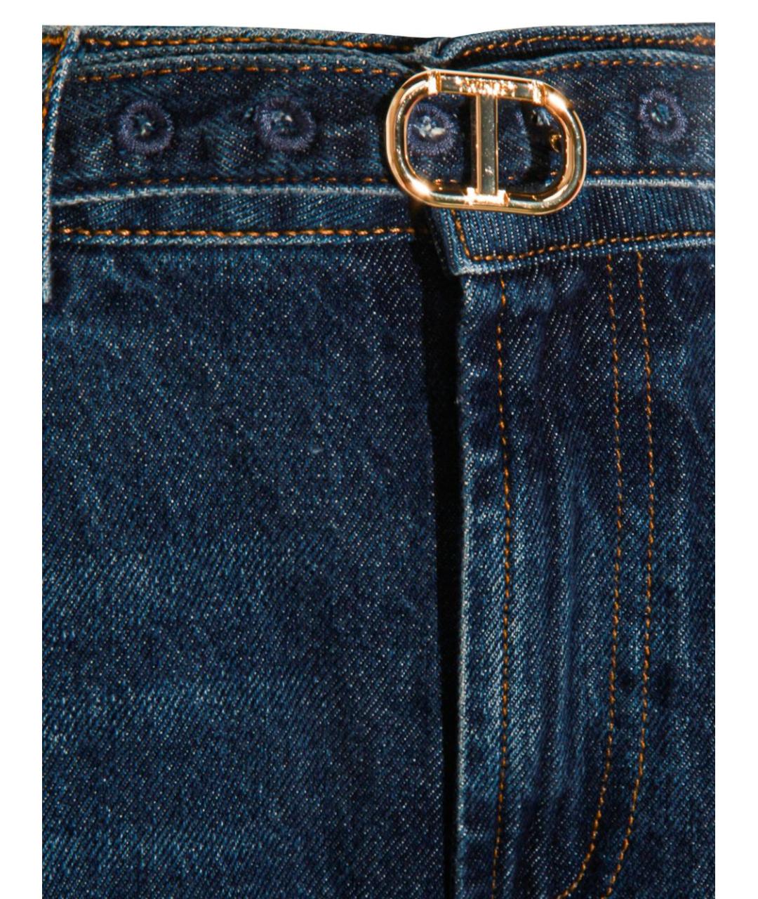 TWIN-SET Темно-синие хлопковые прямые джинсы, фото 3