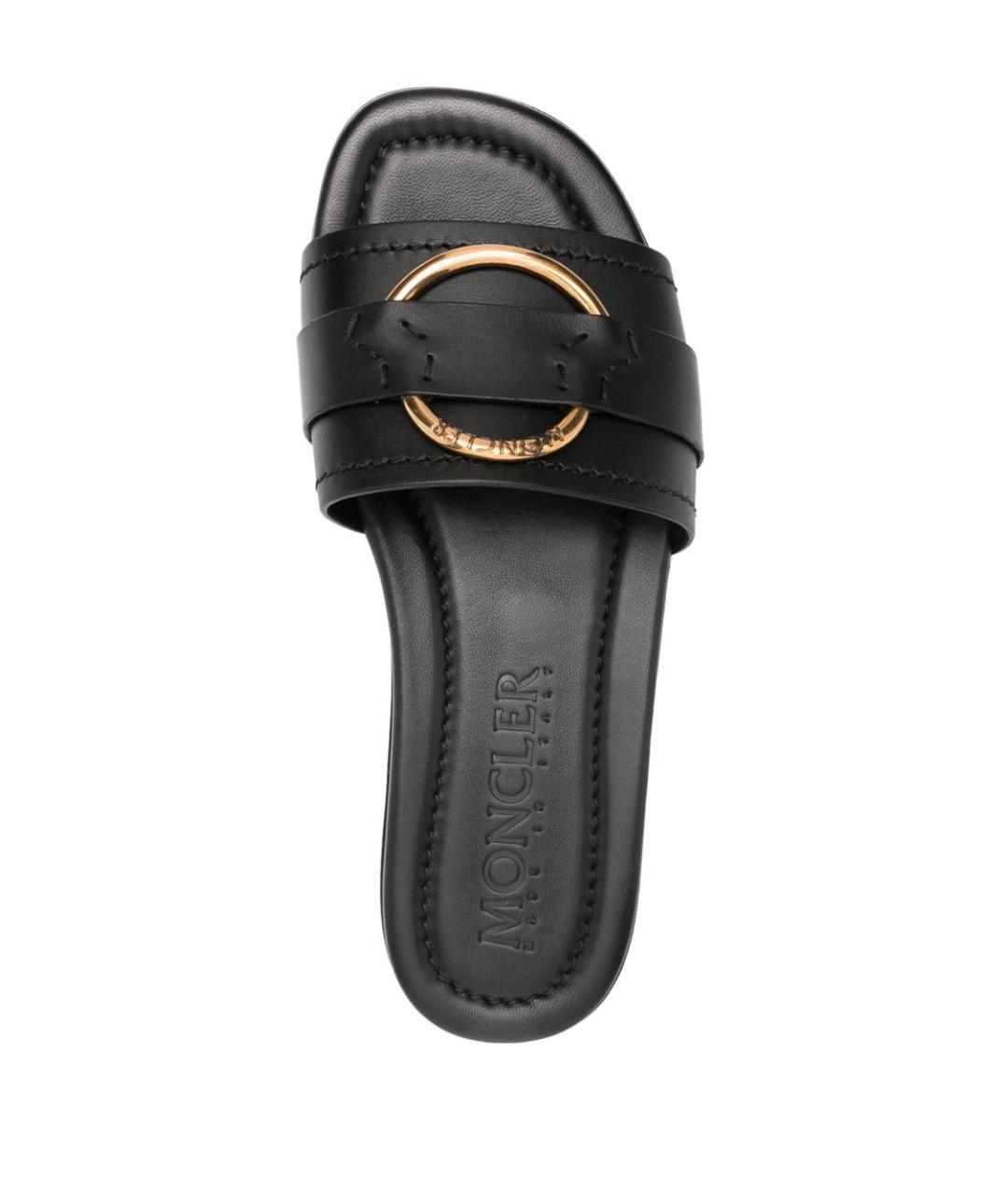 MONCLER Черные кожаные шлепанцы, фото 3