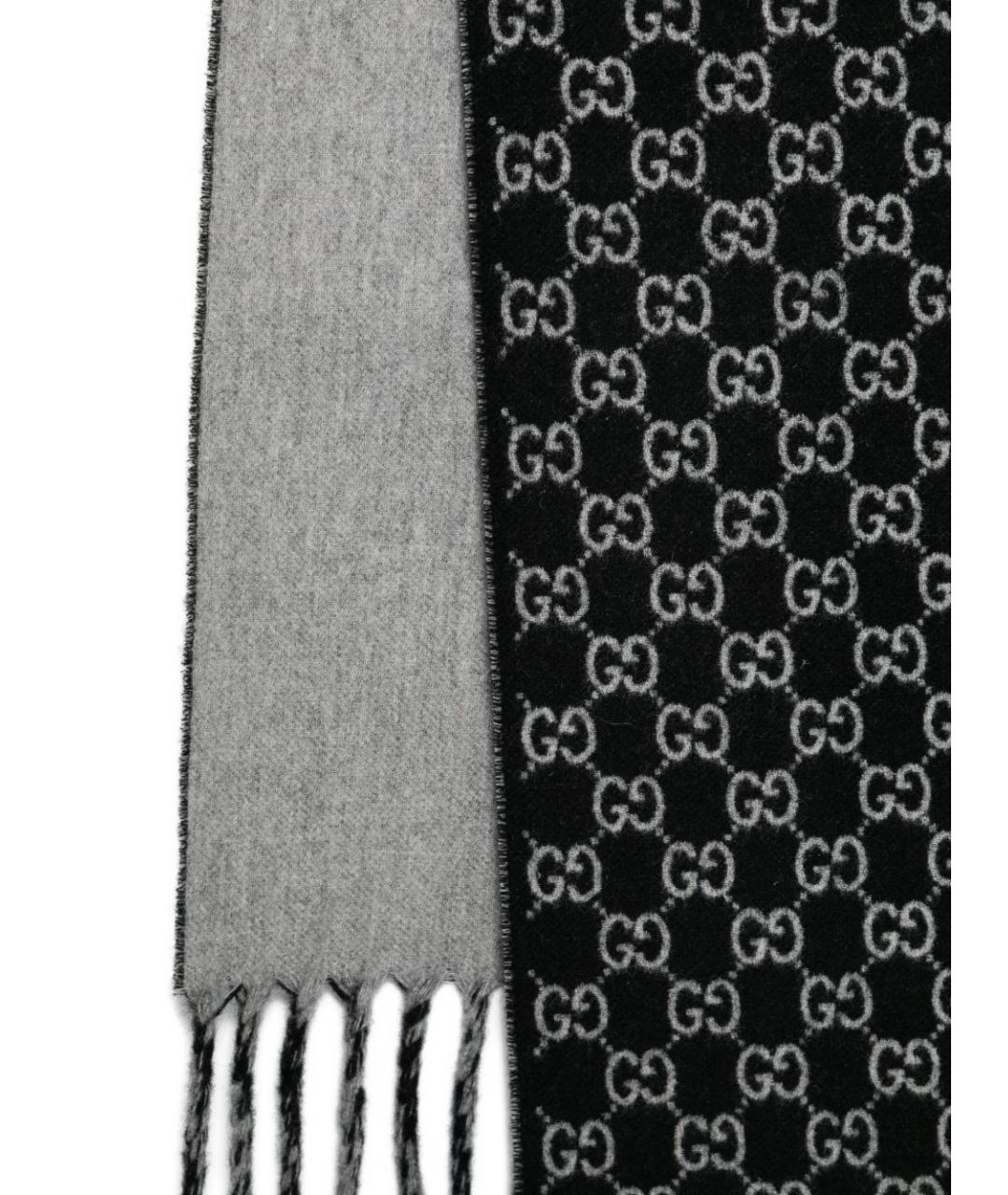 GUCCI Черный шерстяной шарф, фото 4