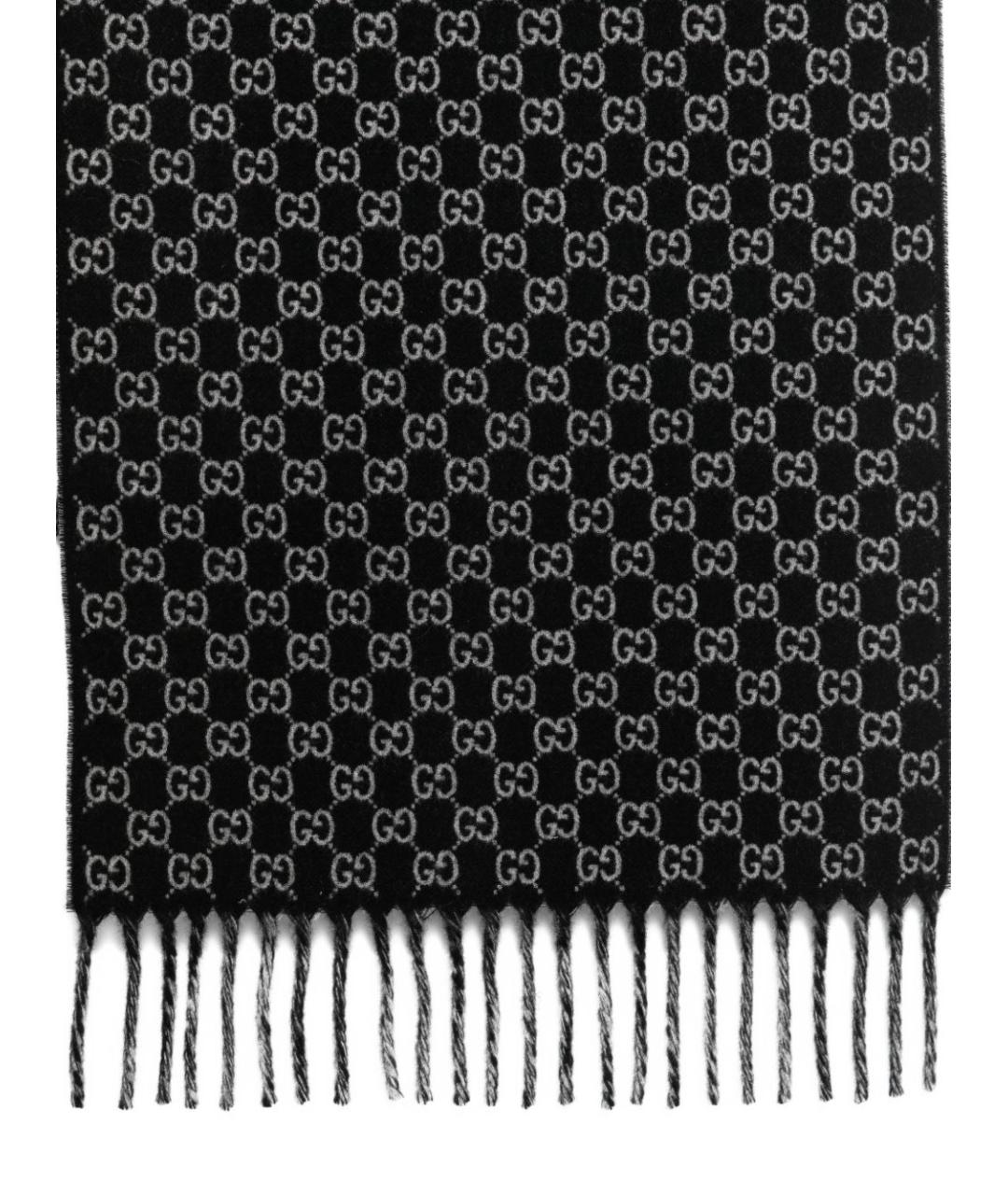 GUCCI Черный шерстяной шарф, фото 3