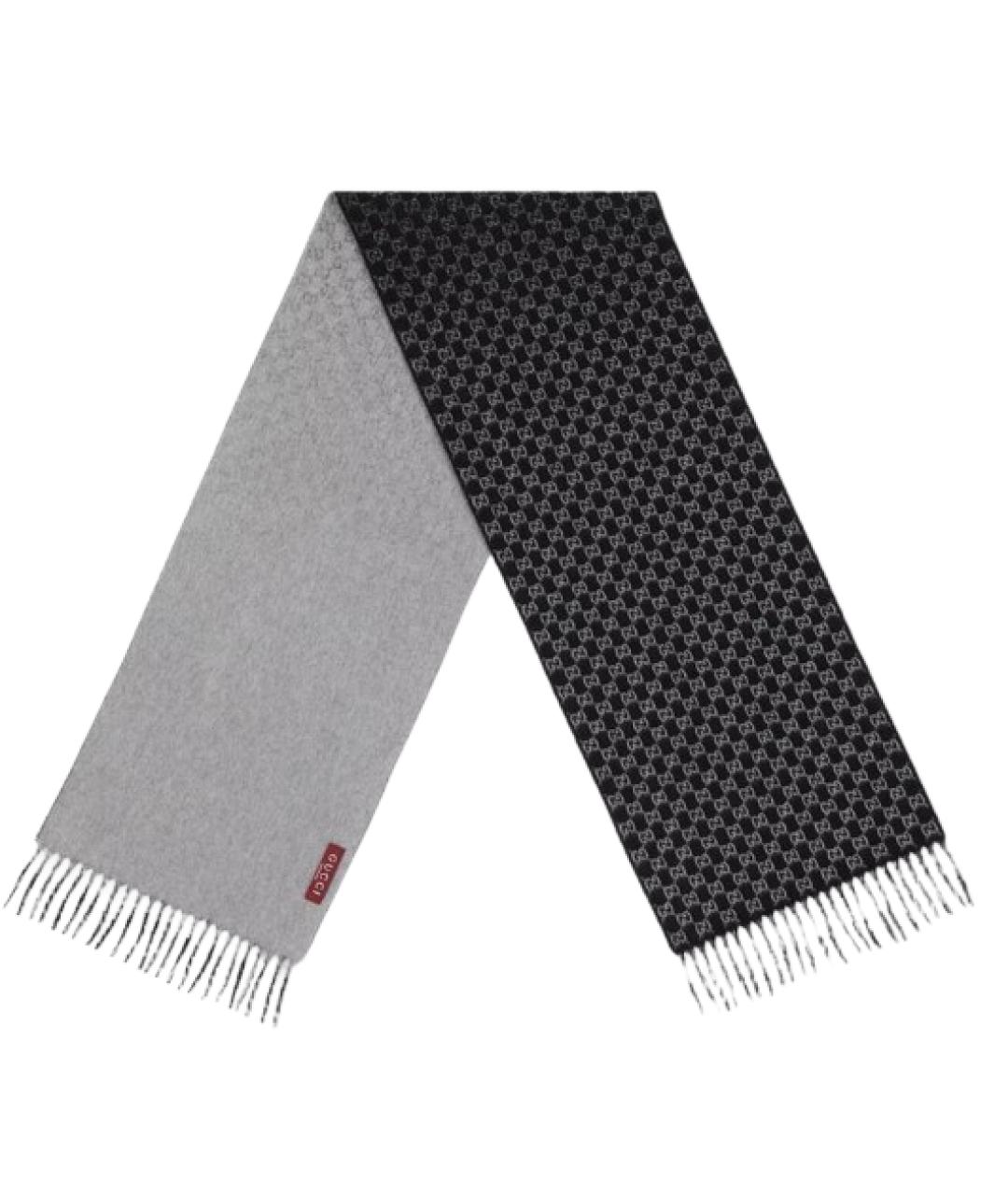 GUCCI Черный шерстяной шарф, фото 2