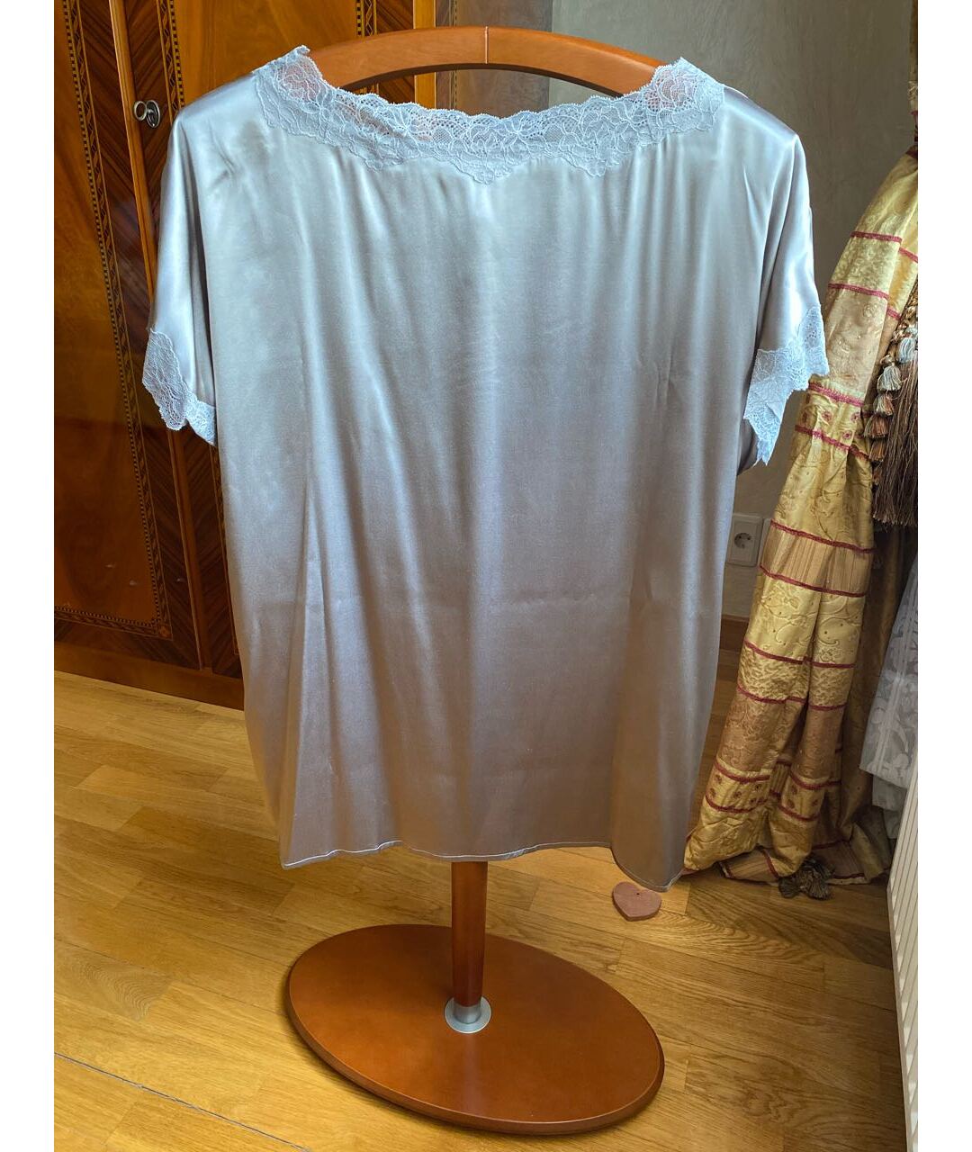 MARINA RINALDI Серебряная шелковая футболка, фото 2
