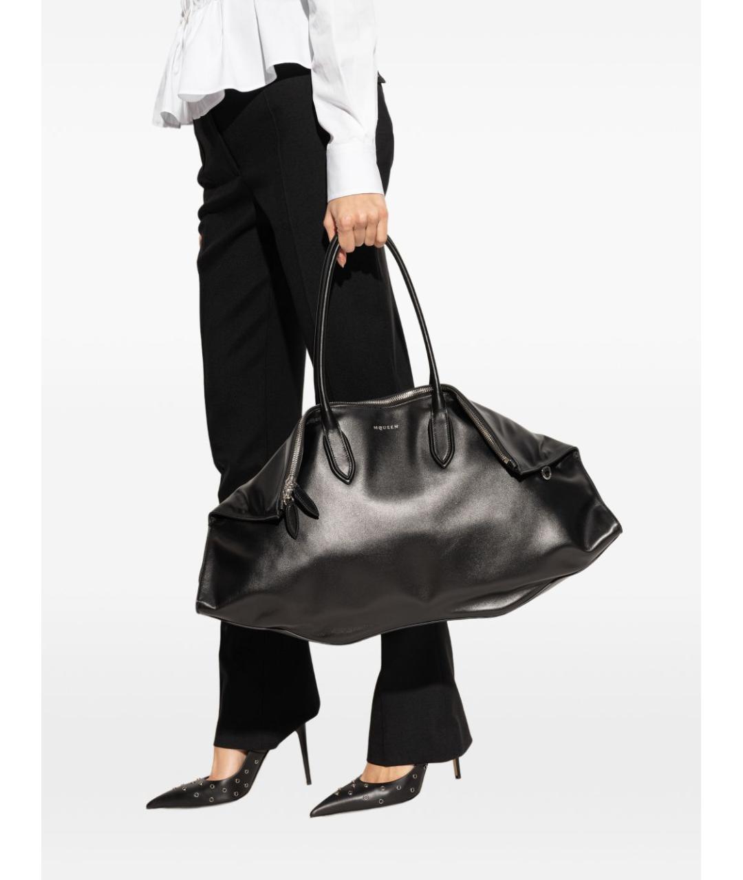 ALEXANDER MCQUEEN Черная кожаная сумка тоут, фото 3