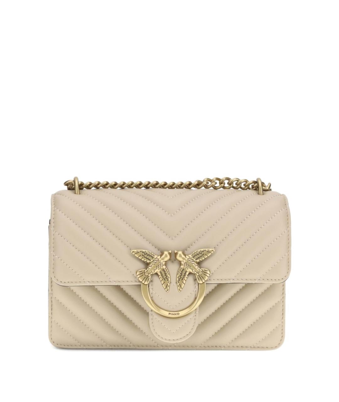 PINKO Бежевая кожаная сумка через плечо, фото 1