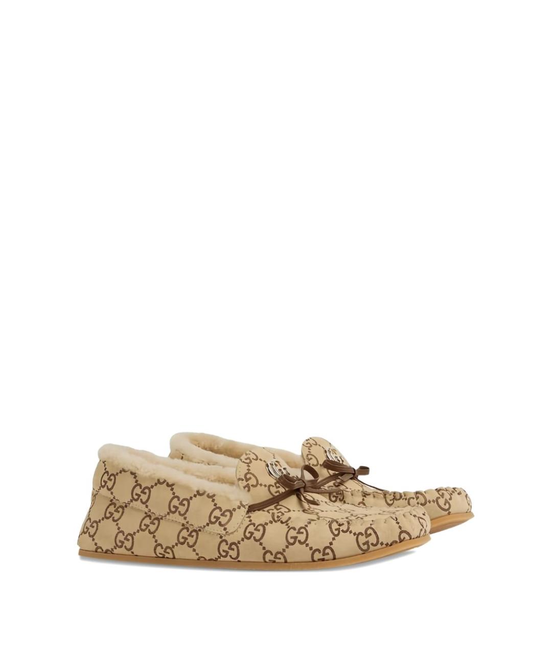 GUCCI Бежевые кожаные лоферы, фото 3