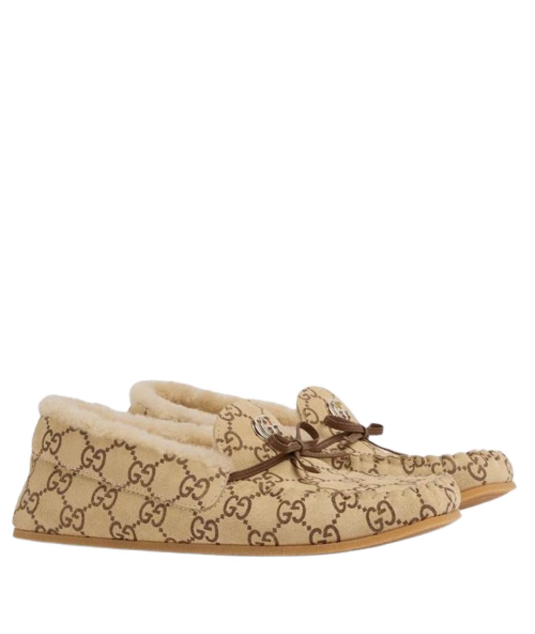 GUCCI Бежевые кожаные лоферы, фото 2