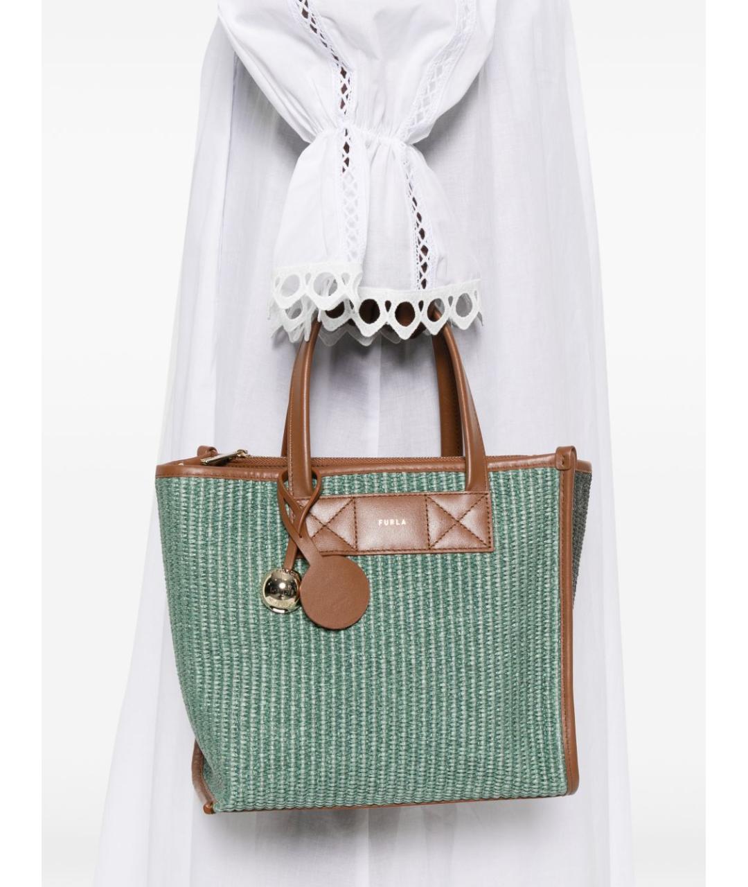 FURLA Зеленая пелетеная сумка тоут, фото 4