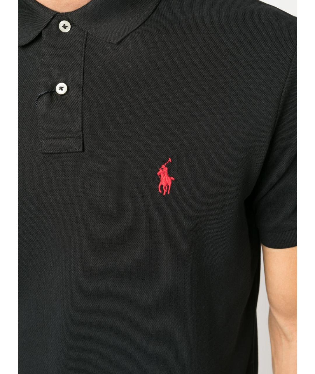 RALPH LAUREN Черное хлопковое поло с коротким рукавом, фото 2