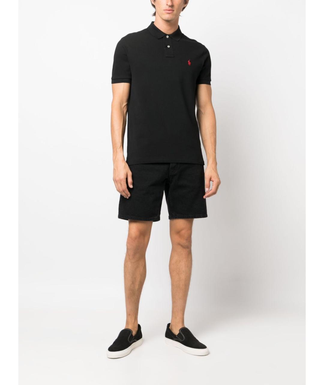 RALPH LAUREN Черное хлопковое поло с коротким рукавом, фото 5