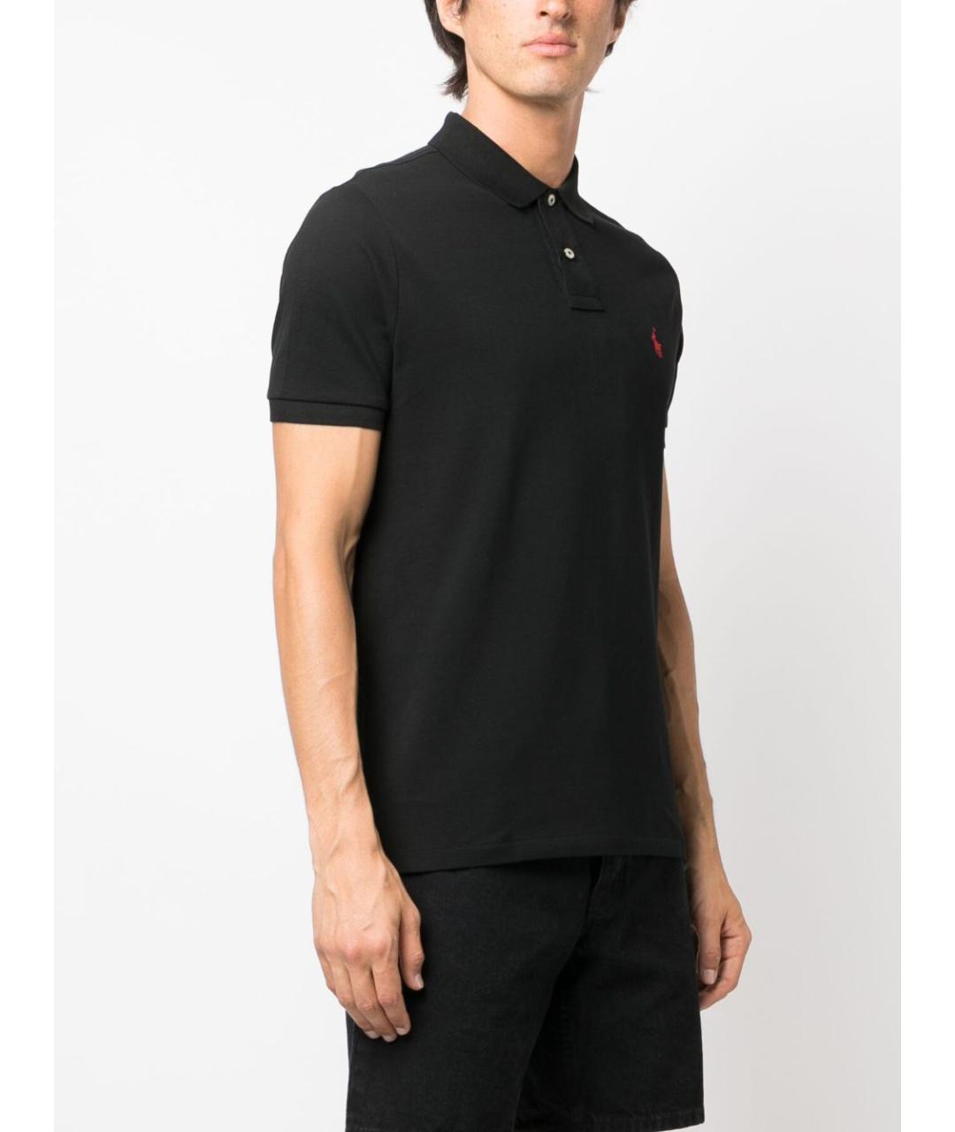 RALPH LAUREN Черное хлопковое поло с коротким рукавом, фото 3