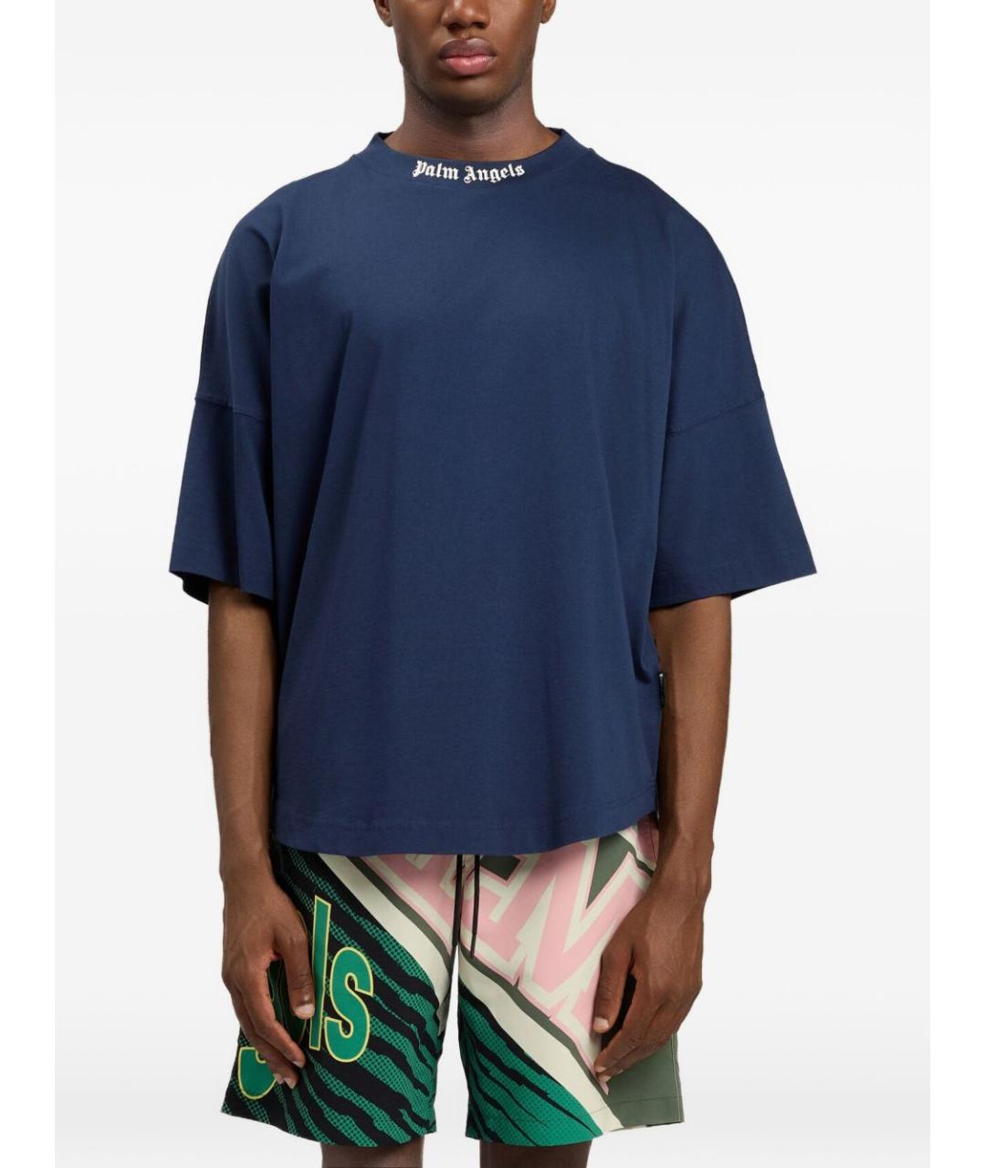 PALM ANGELS Синяя хлопковая футболка, фото 2