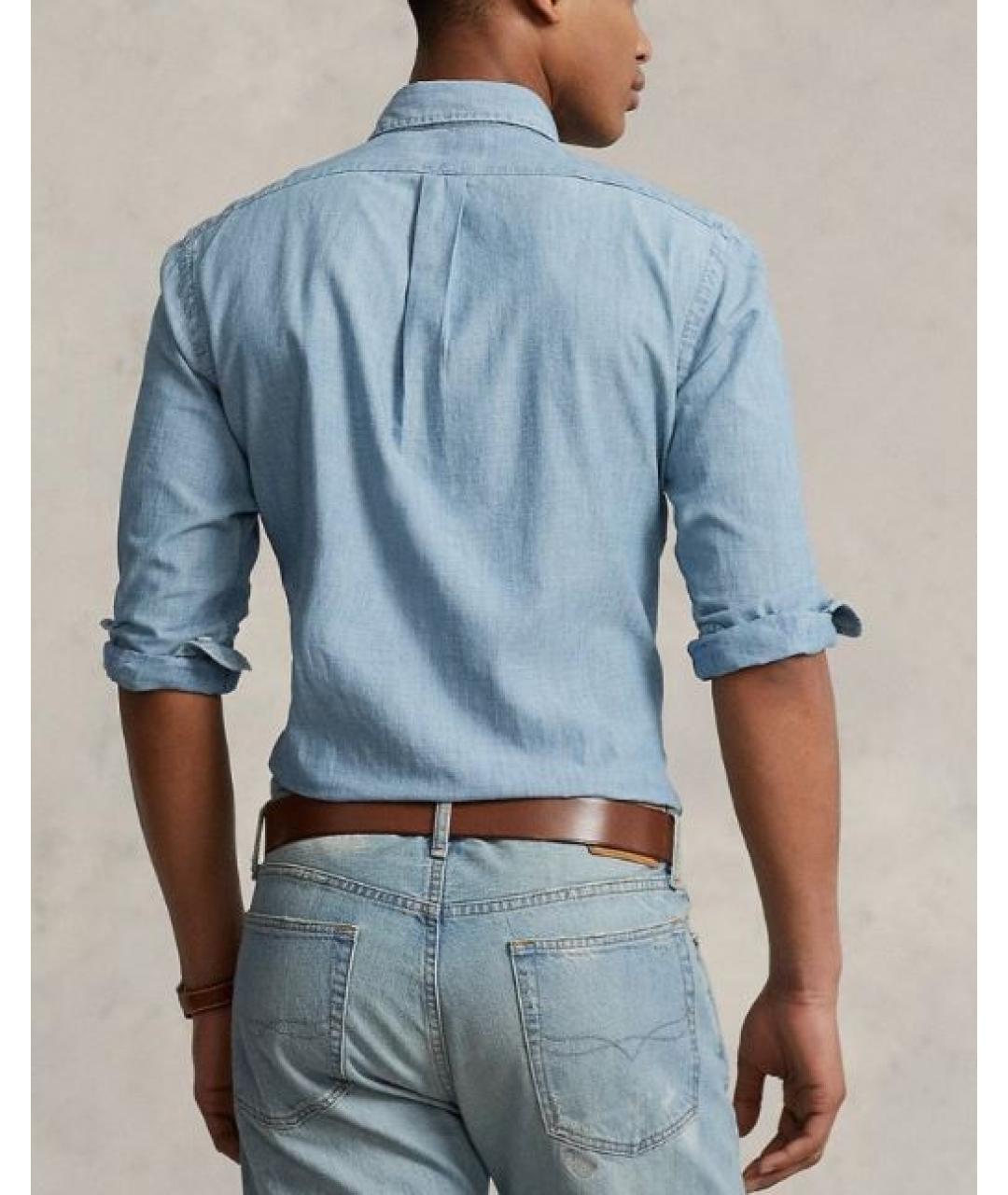 RALPH LAUREN Голубая хлопковая кэжуал рубашка, фото 2