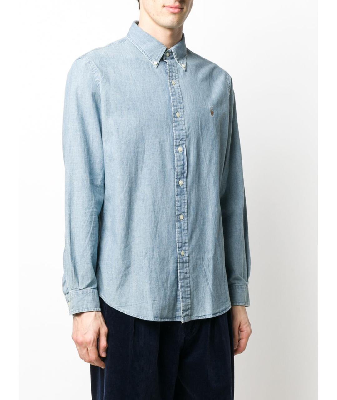 RALPH LAUREN Голубая хлопковая кэжуал рубашка, фото 5