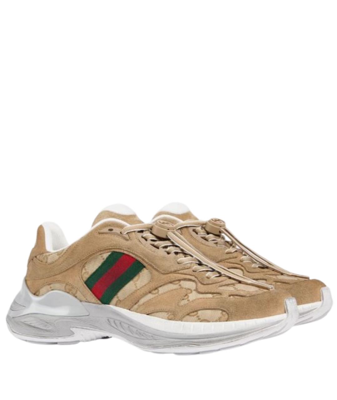 GUCCI Бежевые замшевые низкие кроссовки / кеды, фото 2