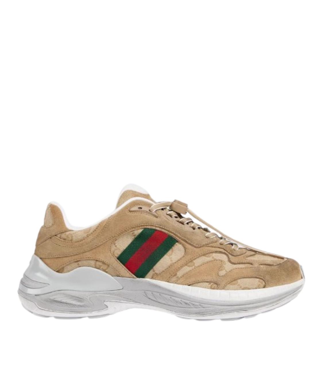 GUCCI Бежевые замшевые низкие кроссовки / кеды, фото 1