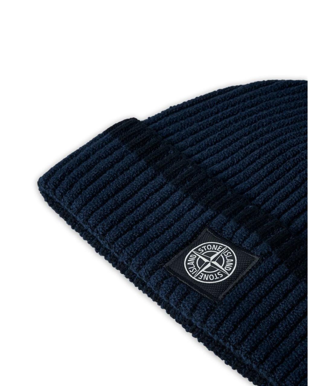 STONE ISLAND Темно-синяя шерстяная шапка, фото 4