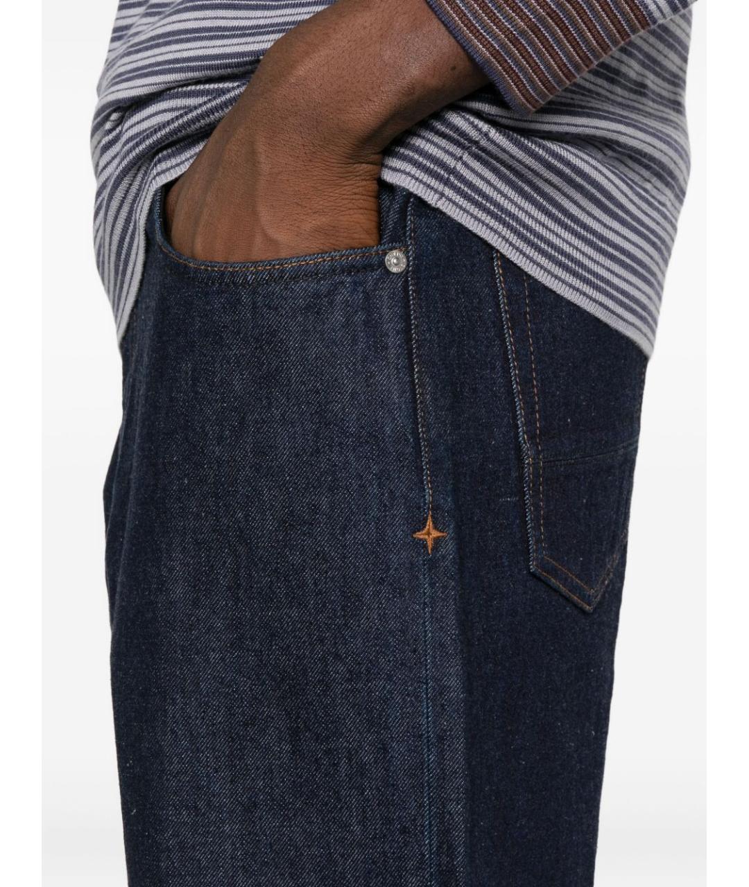 STONE ISLAND Темно-синие хлопковые прямые джинсы, фото 4