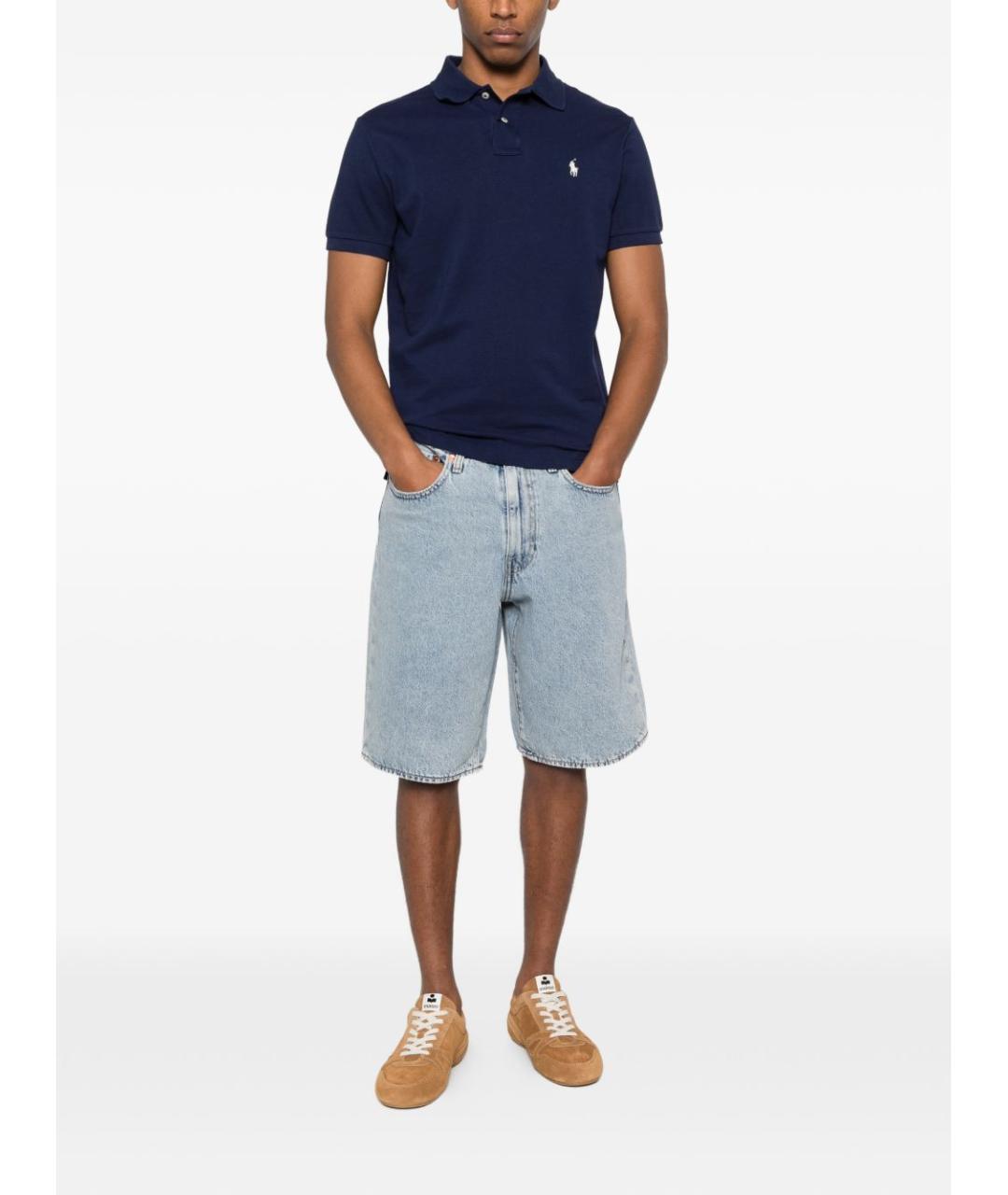 RALPH LAUREN Синее хлопковое поло с коротким рукавом, фото 2