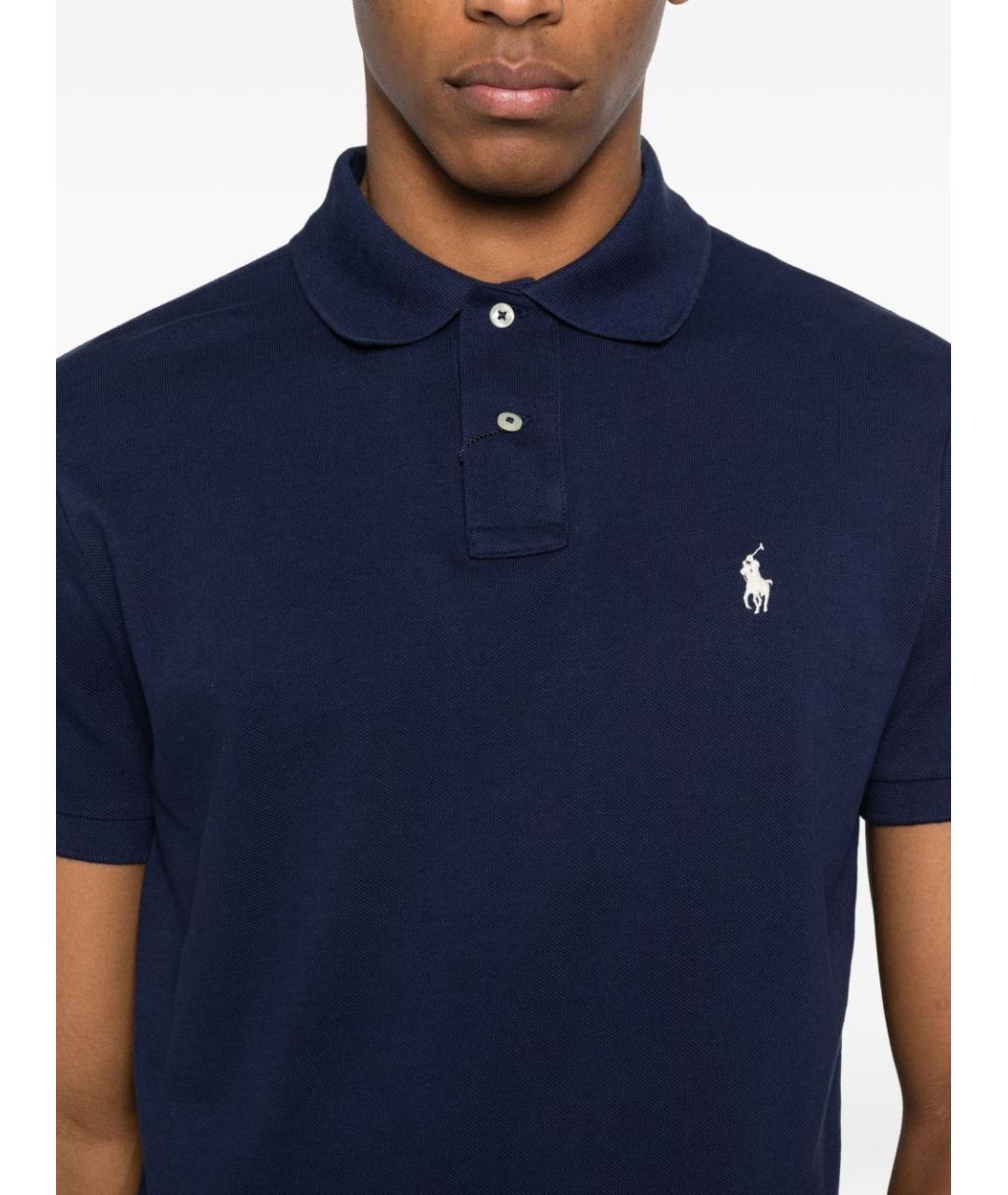 RALPH LAUREN Синее хлопковое поло с коротким рукавом, фото 3