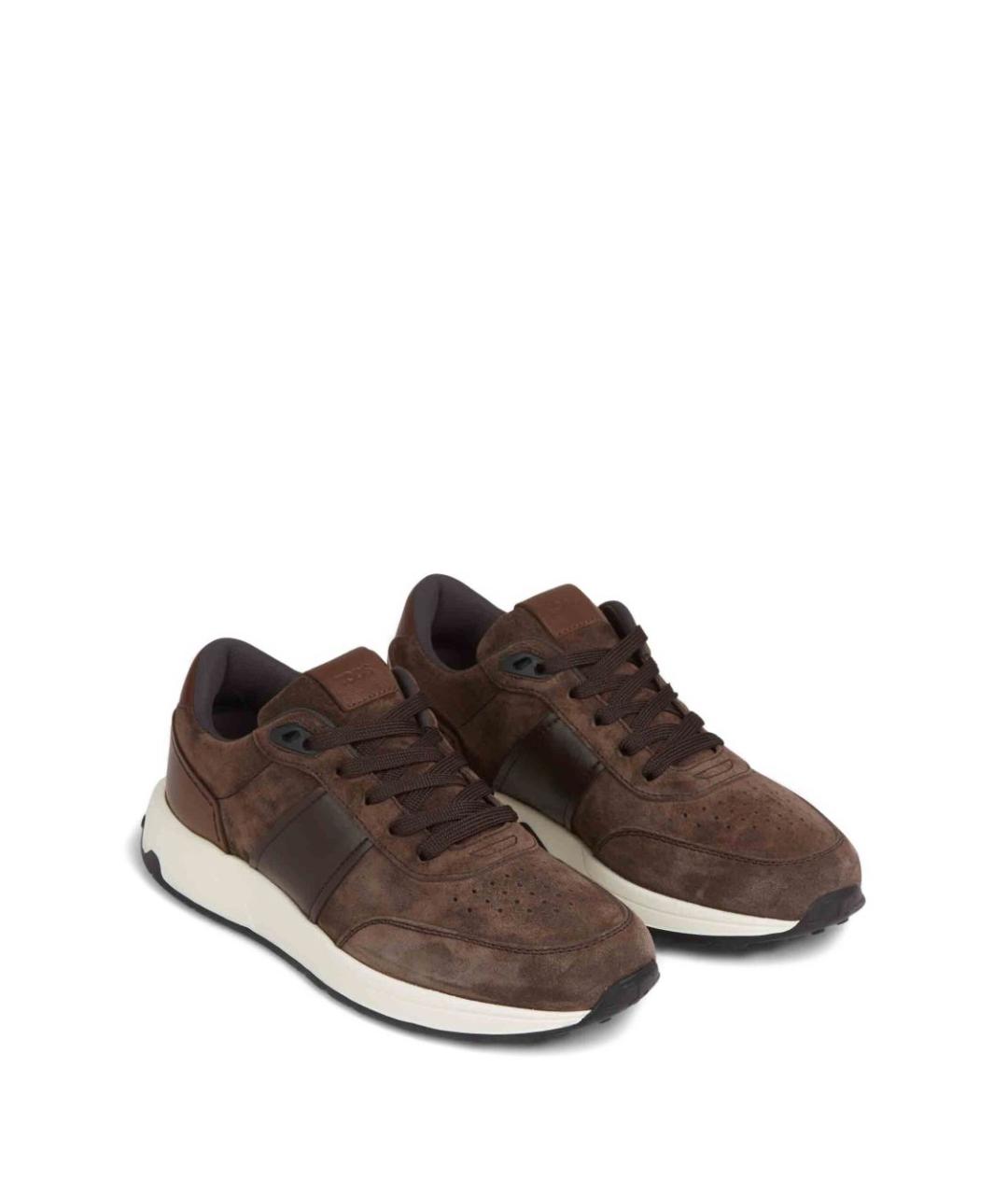 TOD'S Коричневые замшевые низкие кроссовки / кеды, фото 2