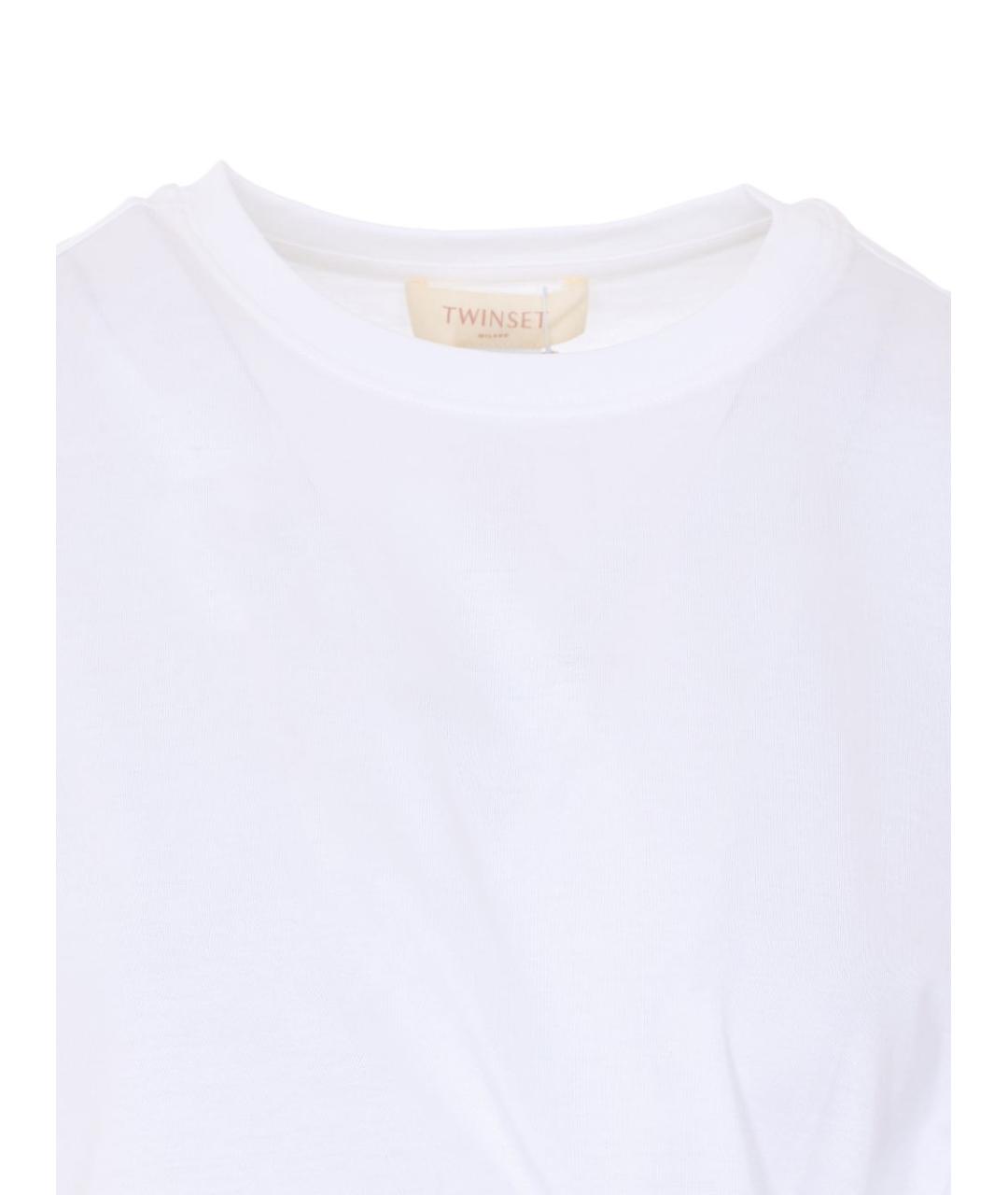 TWIN-SET Белая хлопковая футболка, фото 3