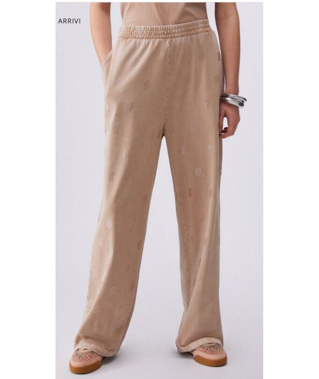 LIU JO Бежевые хлопковые прямые брюки, фото 3