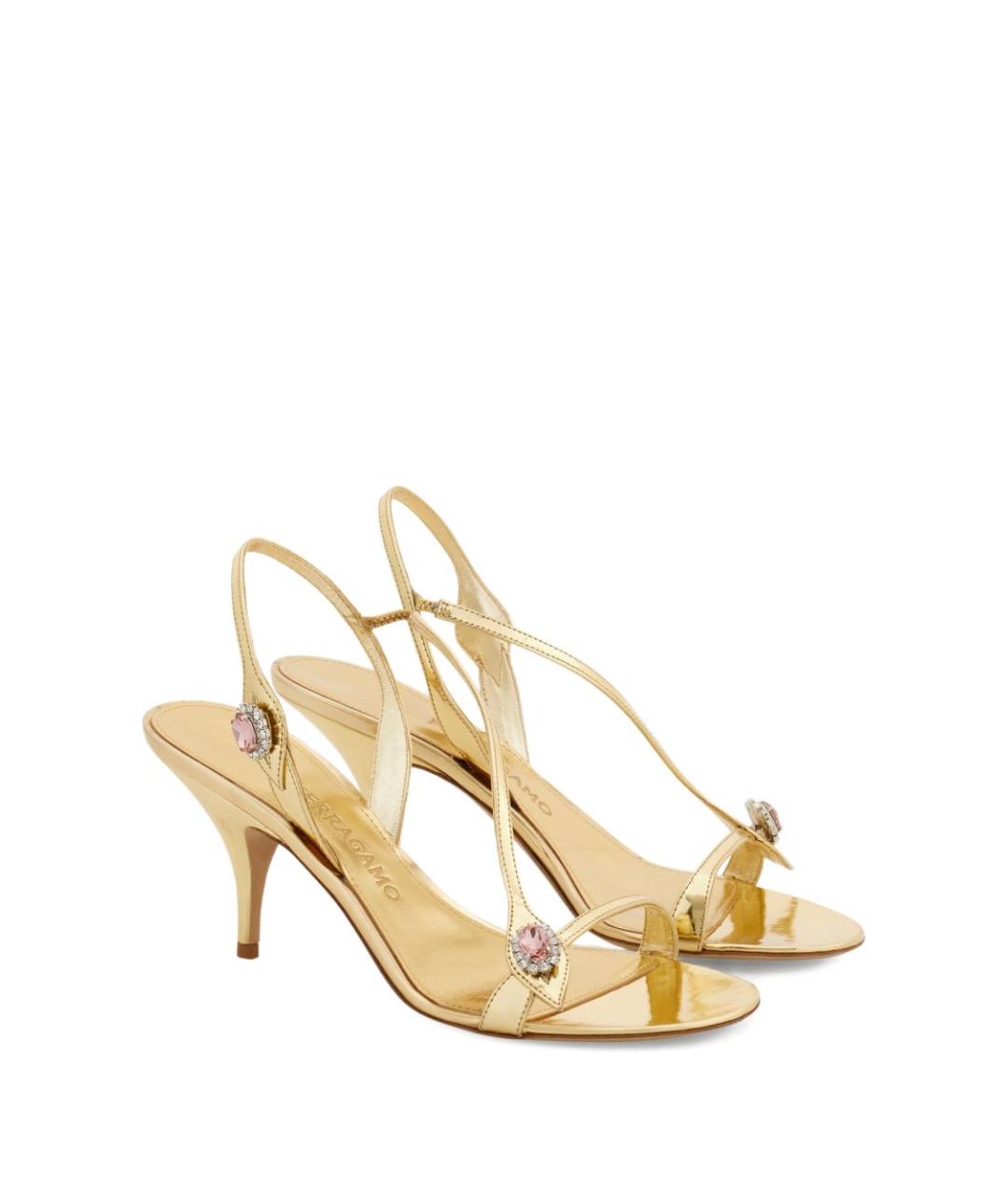 FERRAGAMO Золотые кожаные босоножки, фото 2