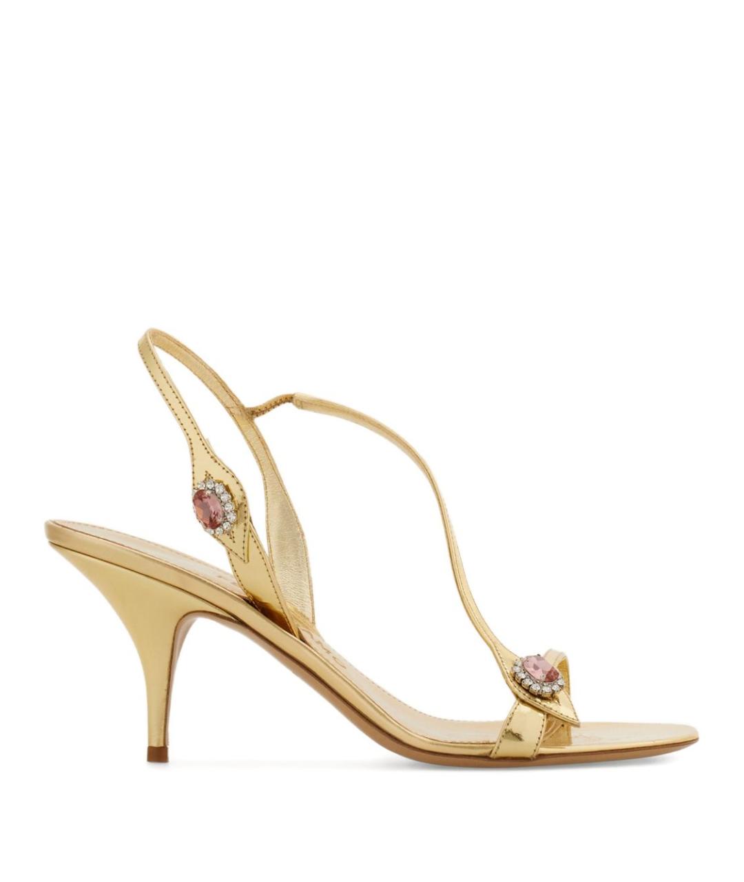 FERRAGAMO Золотые кожаные босоножки, фото 1