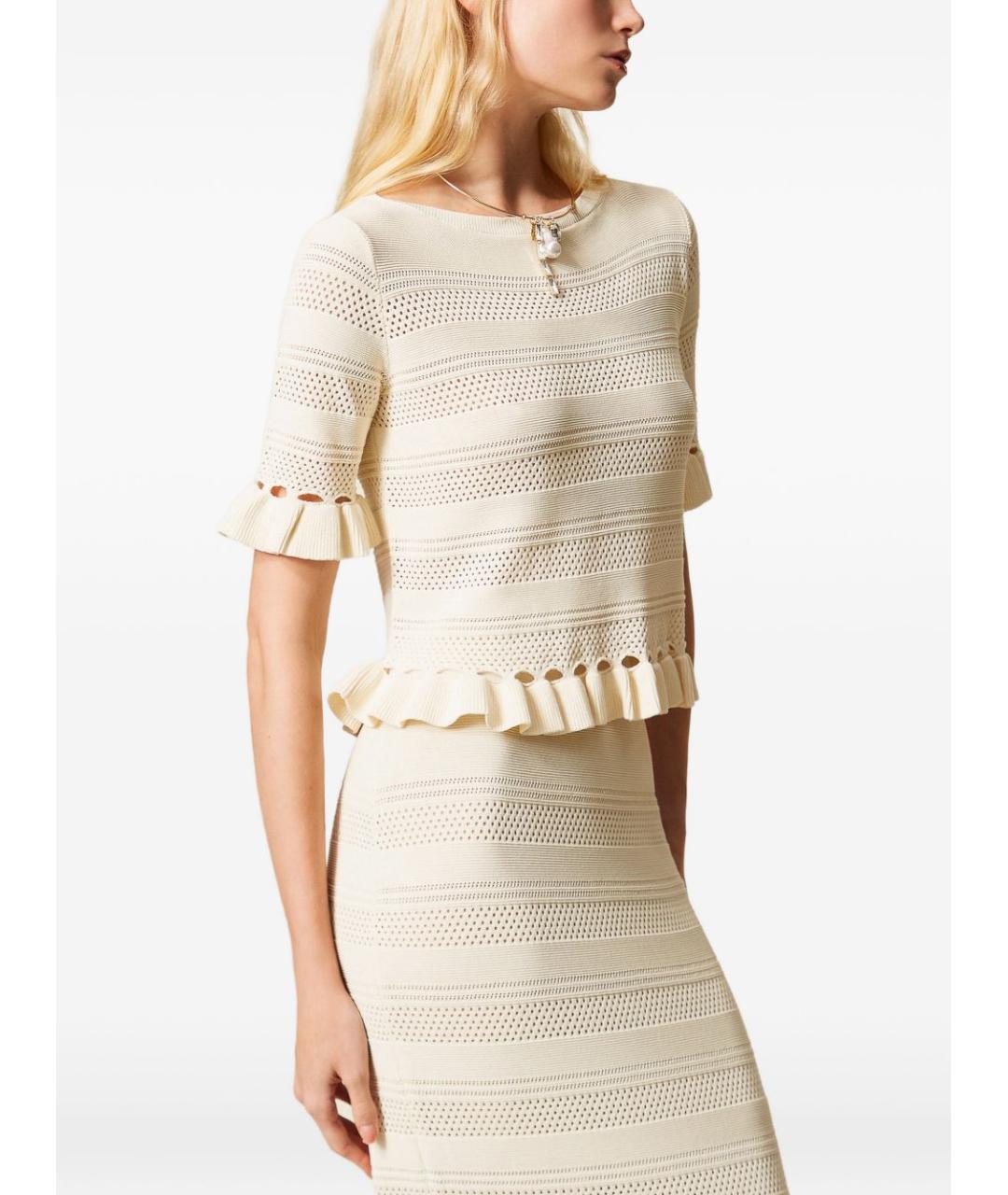 TWIN-SET Бежевый хлопковый джемпер / свитер, фото 4