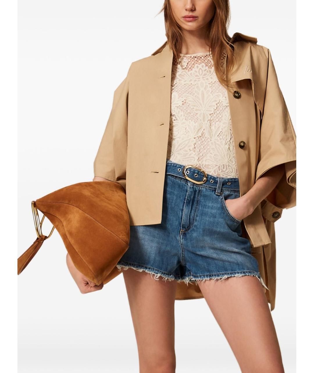 TWIN-SET Синие хлопковые шорты, фото 4