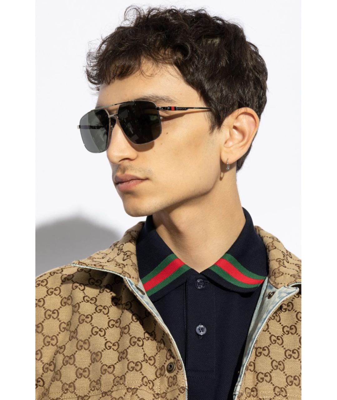 GUCCI Серебряные металлические солнцезащитные очки, фото 2