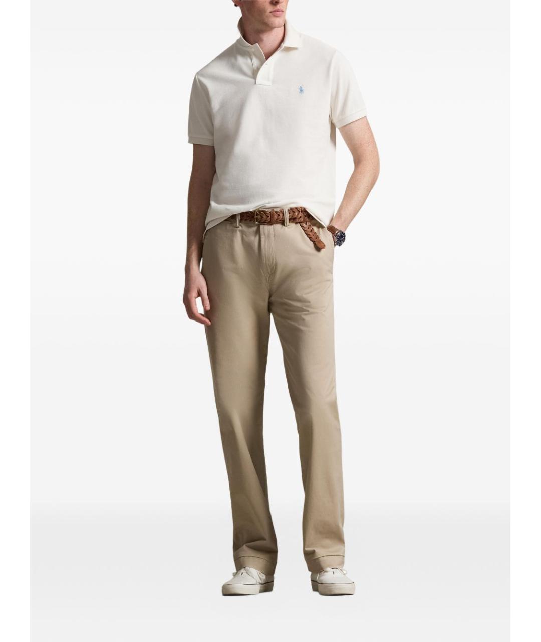 RALPH LAUREN Бежевое хлопковое поло с коротким рукавом, фото 3