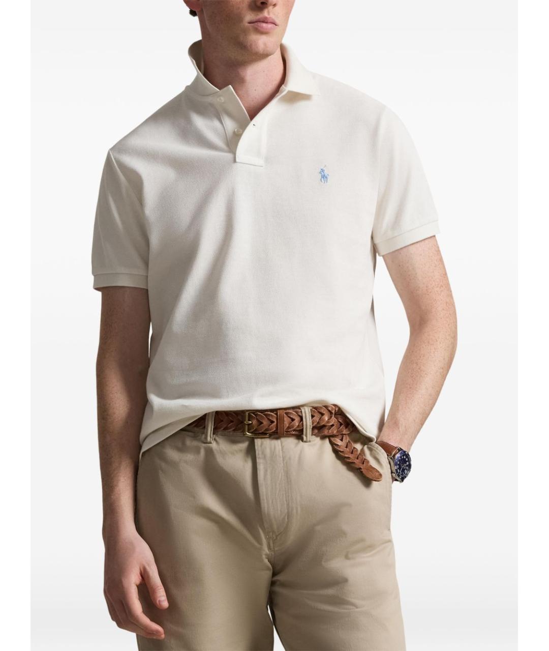RALPH LAUREN Бежевое хлопковое поло с коротким рукавом, фото 4